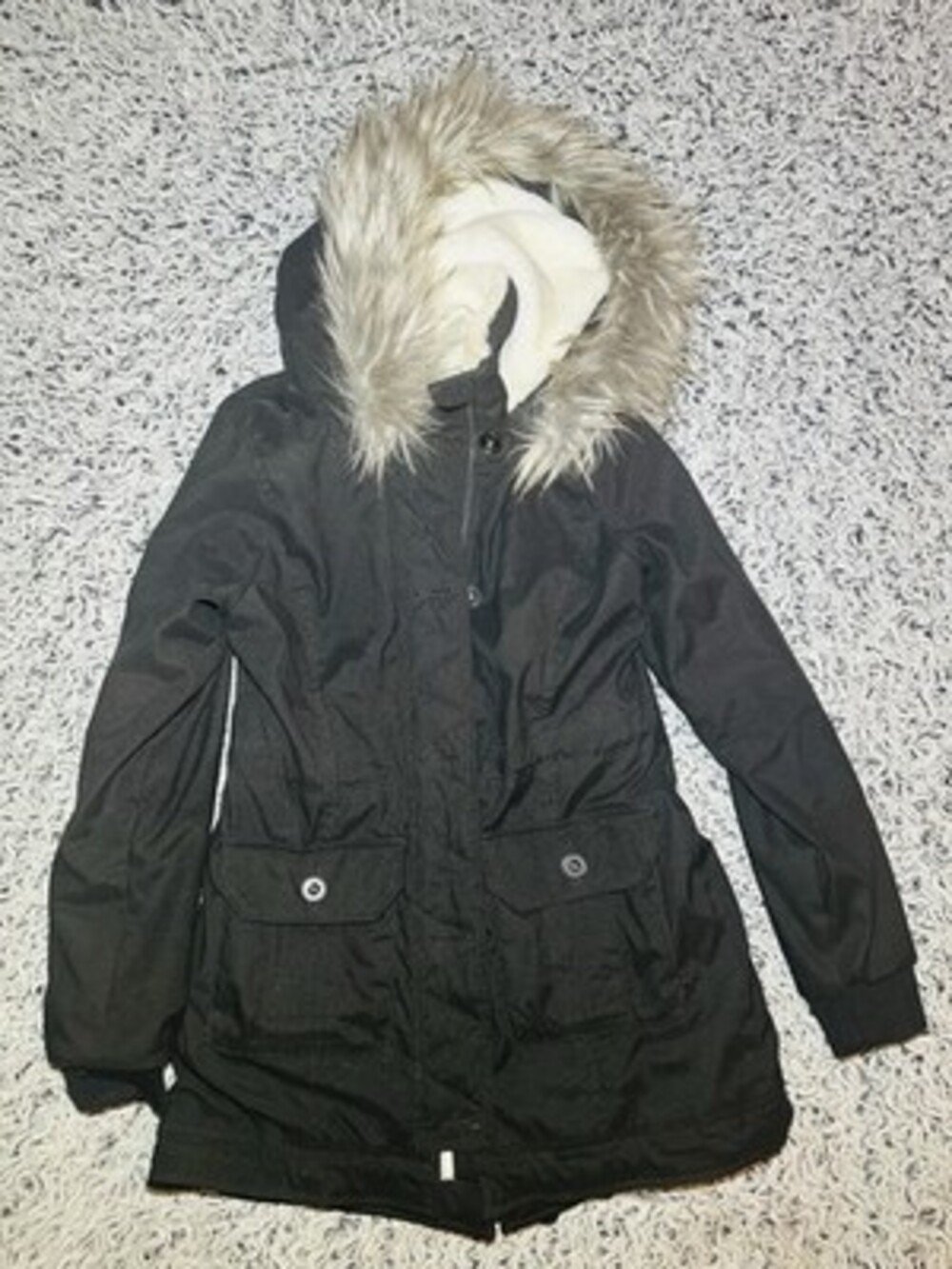 Hollister Women's Small Black Faux Fur Hooded Jacket Full Zip Y2K